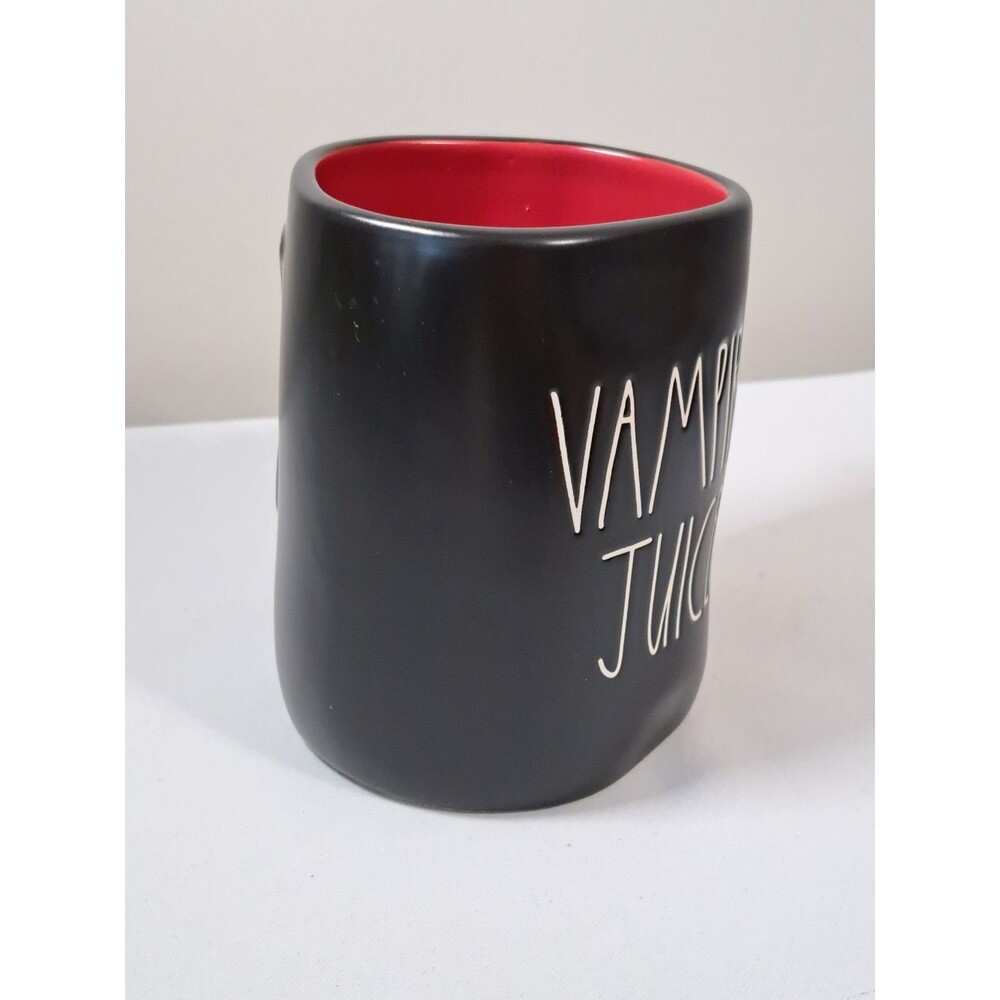Rae Dunn Halloween VAMPIRE JUICE Black Mug with Red Interior and Bats - Picture 2 of 6